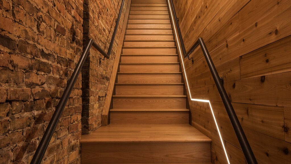 Stairway lighting and motion sensor stair lights that light up the walkway at night.
