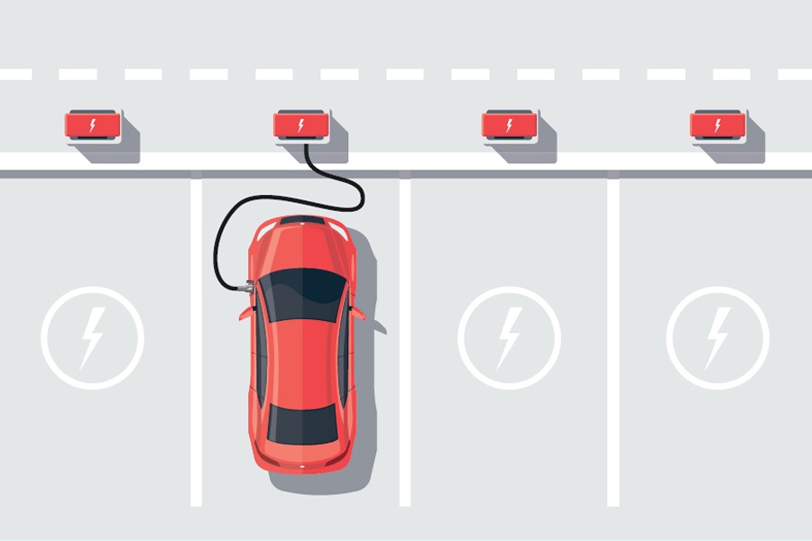 Parking lot retrofitted to have level 2 charger installations. 