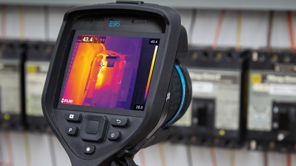 A thermal imagery camera being used to inspect a commercial buildings electrical system.