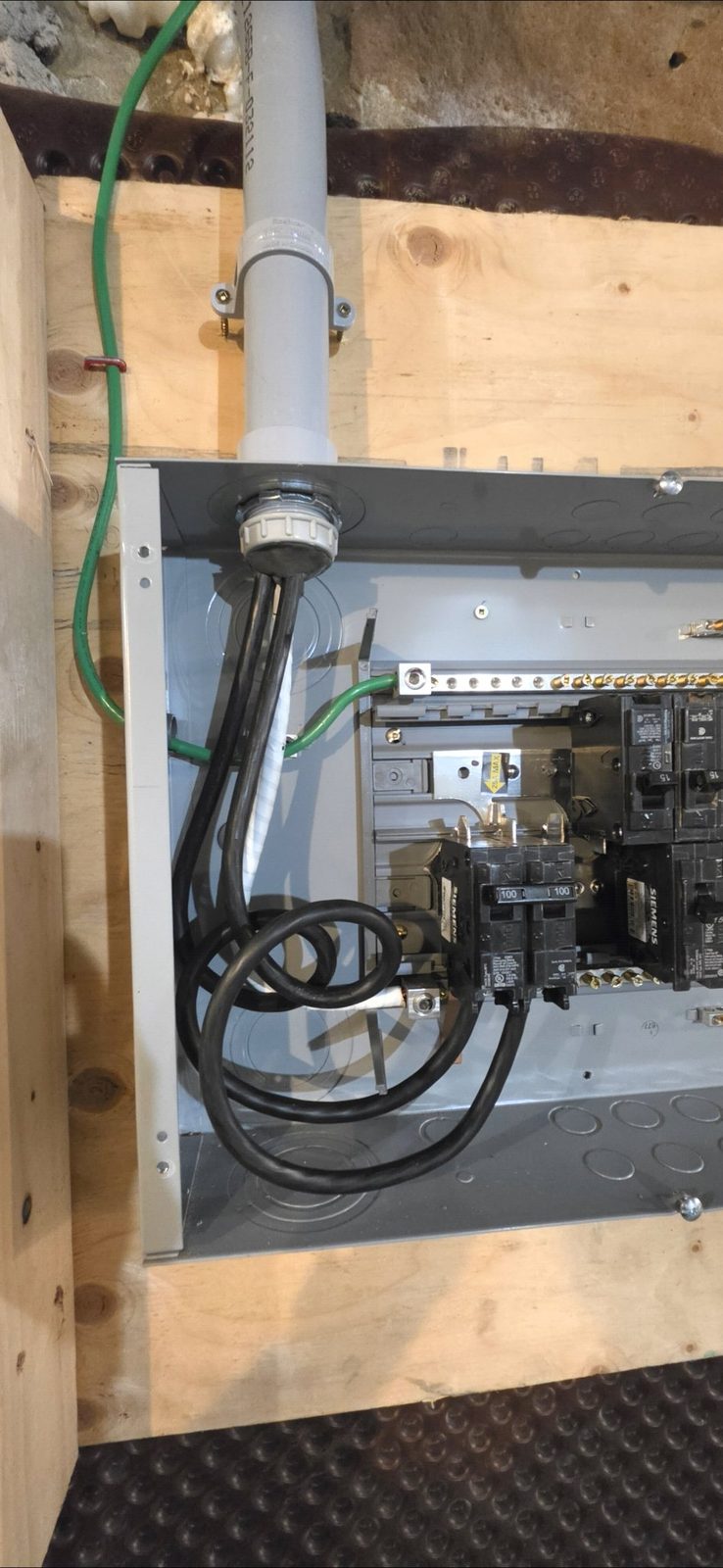 A 3e Electrical panel installation in progress, with neat, orderly conductors