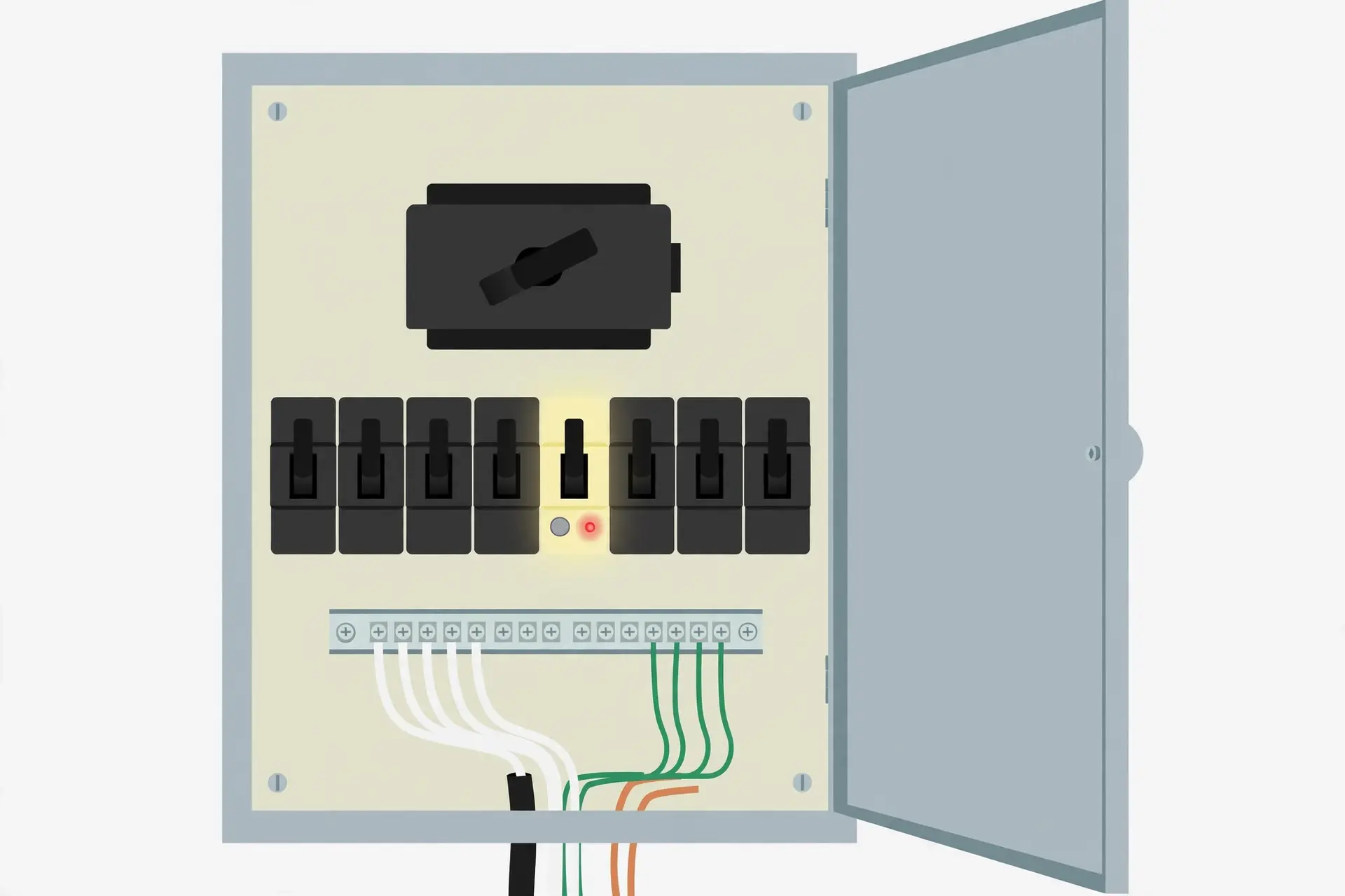 Illustration of an AFCI/GFCI circuit breaker in an electrical panel