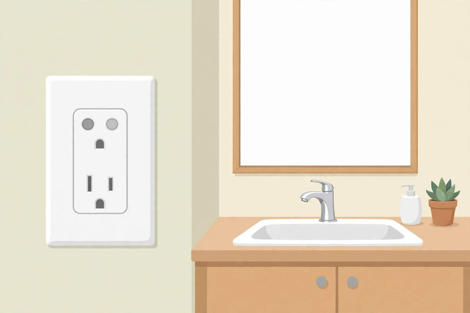 Illustration of a GFCI outlet in a bathroom