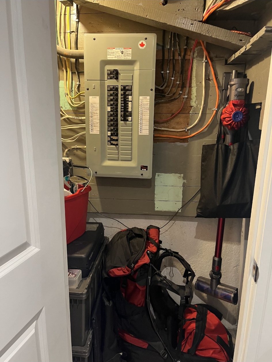 Example photo: the whole area around an electrical panel, taken from 6 to 8 feet back