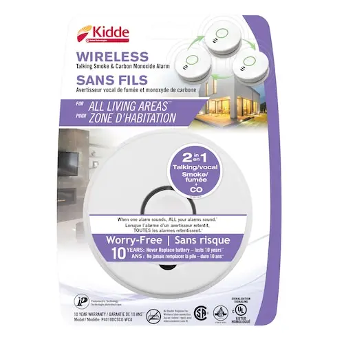 Kidde wireless battery-operated smoke and CO alarm with voice alerts