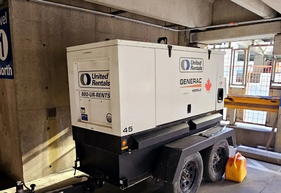 Towable Generac Mobile 45 diesel generator set up for temporary construction power in Toronto